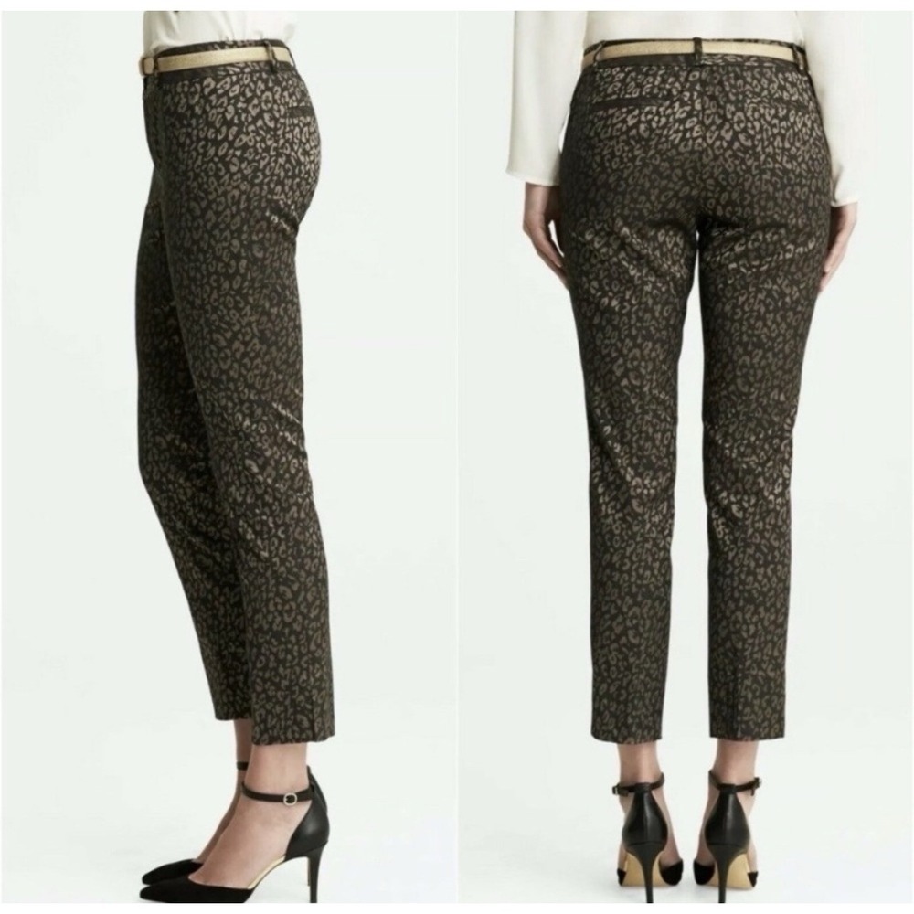 Banana Republic Camden Pants 2 Black Bronze Metallic Leopard Print Straight Leg - Picture 2 of 8